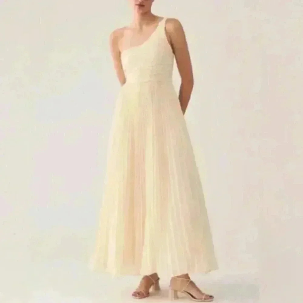 Anthropologie Cream One Shoulder Dress
